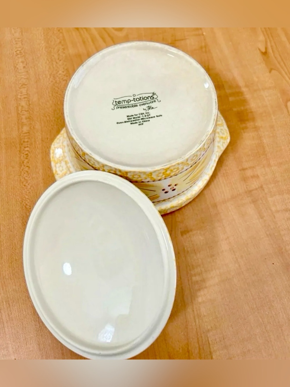temptations bakeware presentable ovenware old world yellow Tara casserole set - Picture 3 of 5